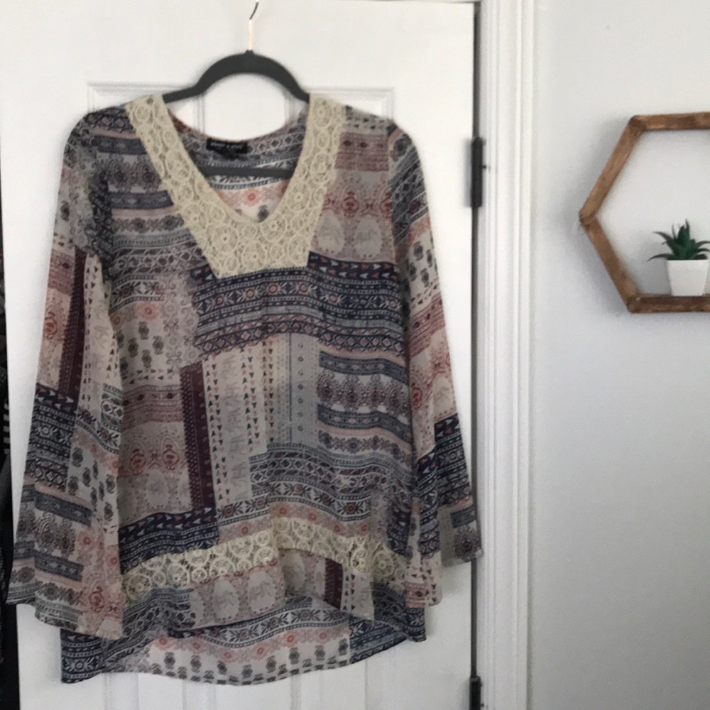 Adorable Long Tunic Sheer Top with Lace